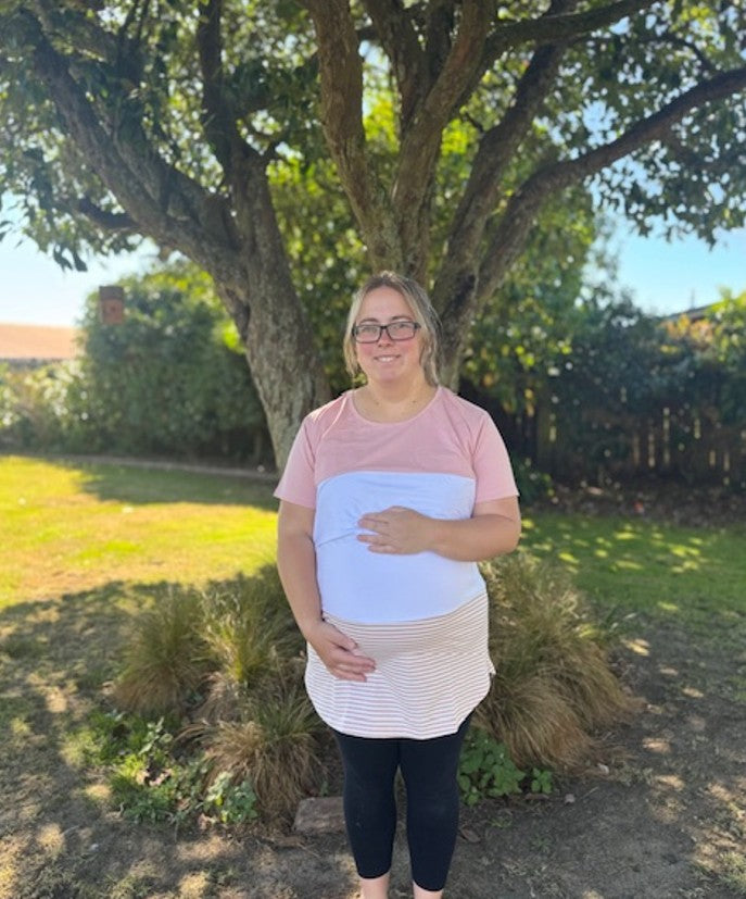 Chelsea Maternity & Breastfeeding Tee - Pink & White