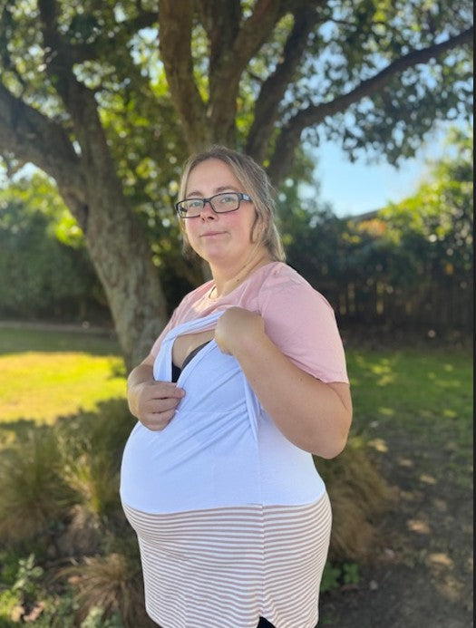 Chelsea Maternity & Breastfeeding Tee - Pink & White
