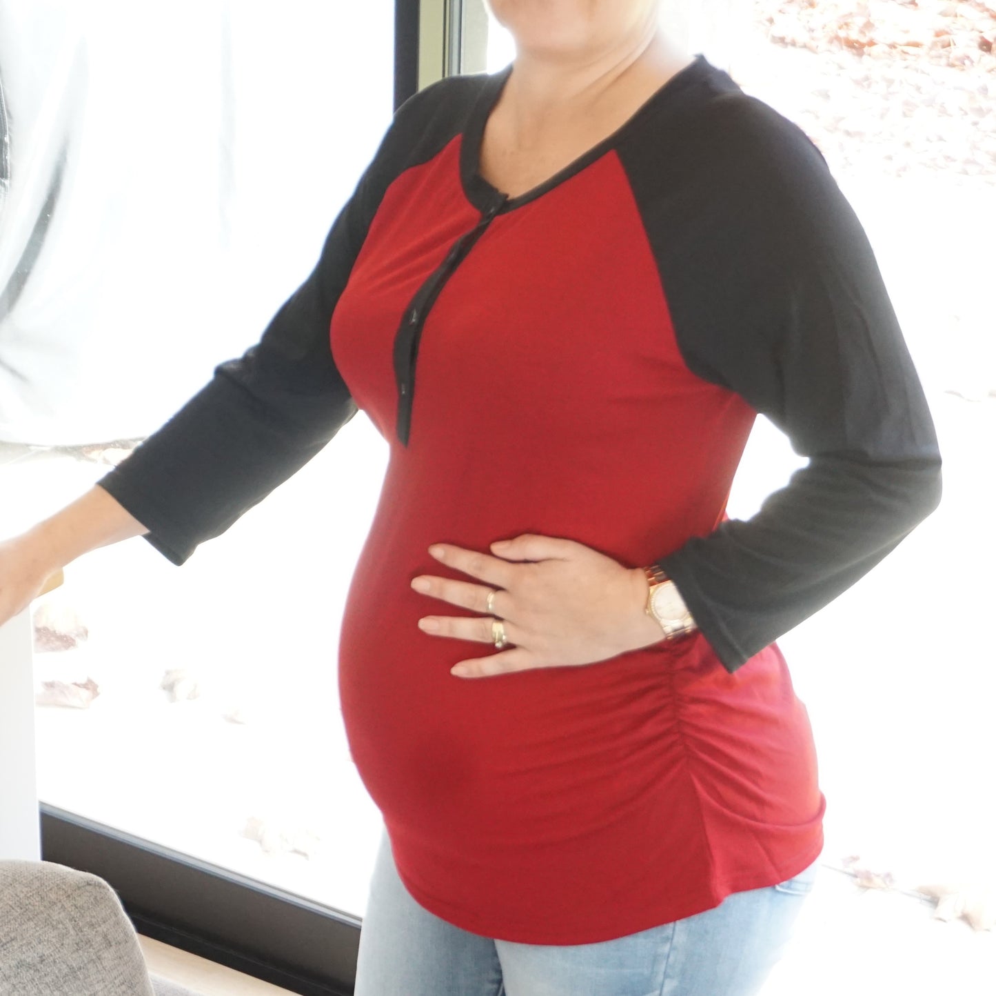 Olivia Long Sleeved Maternity & Breastfeeding Tee - Raspberry