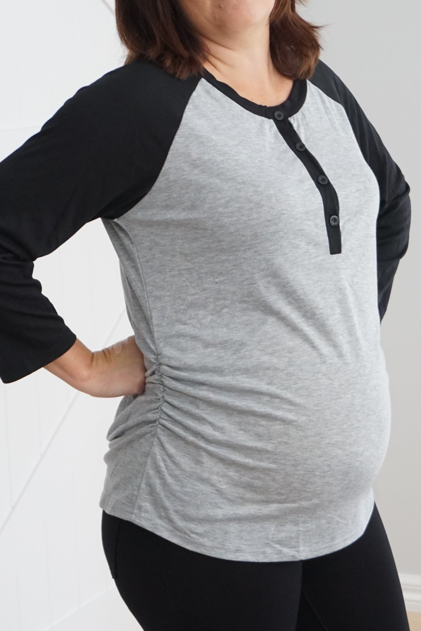 Olivia Long Sleeved Maternity & Breastfeeding Tee - Grey