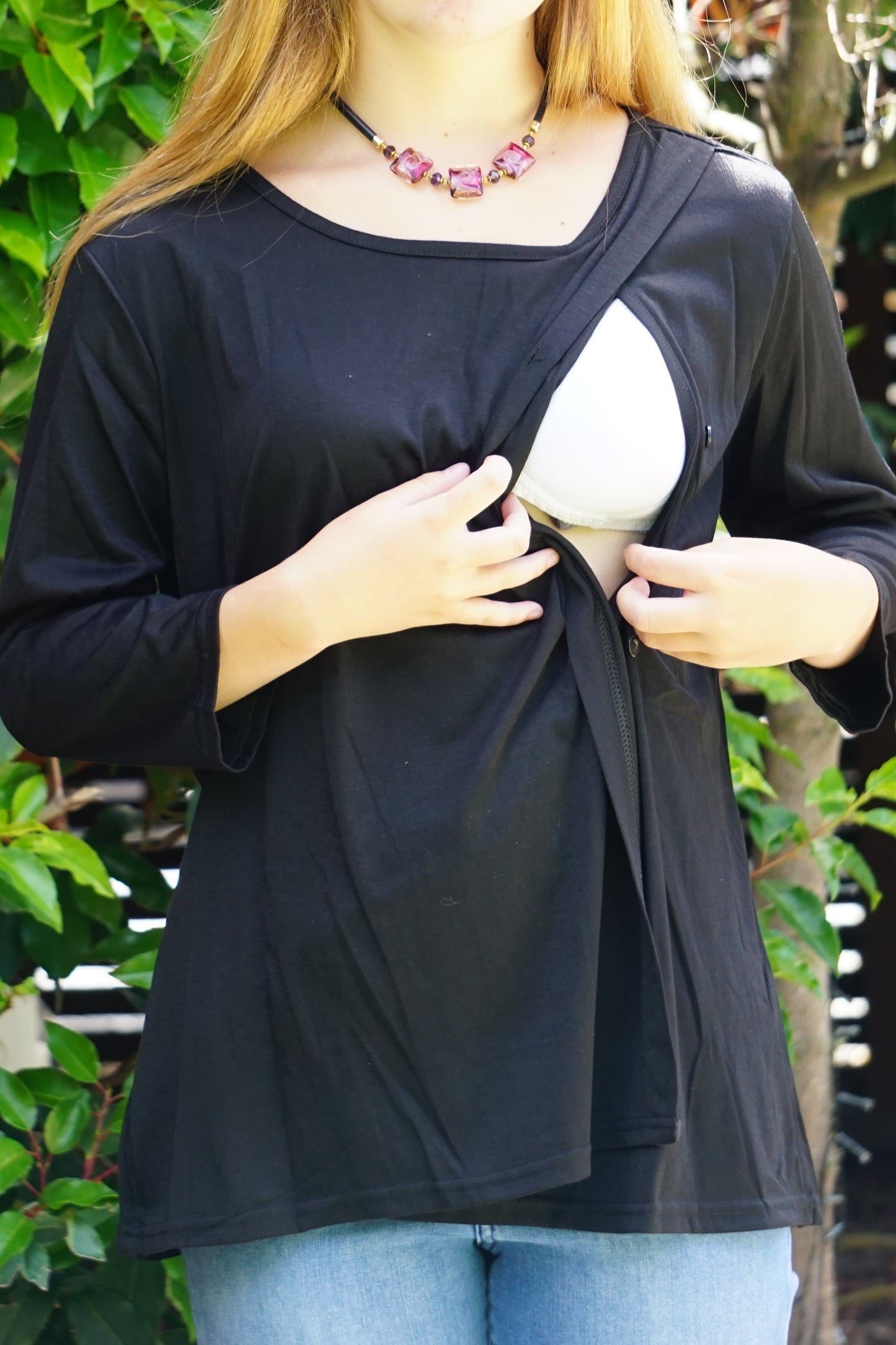 Paris 3/4 Sleeve Maternity & Breastfeeding Tee - Black