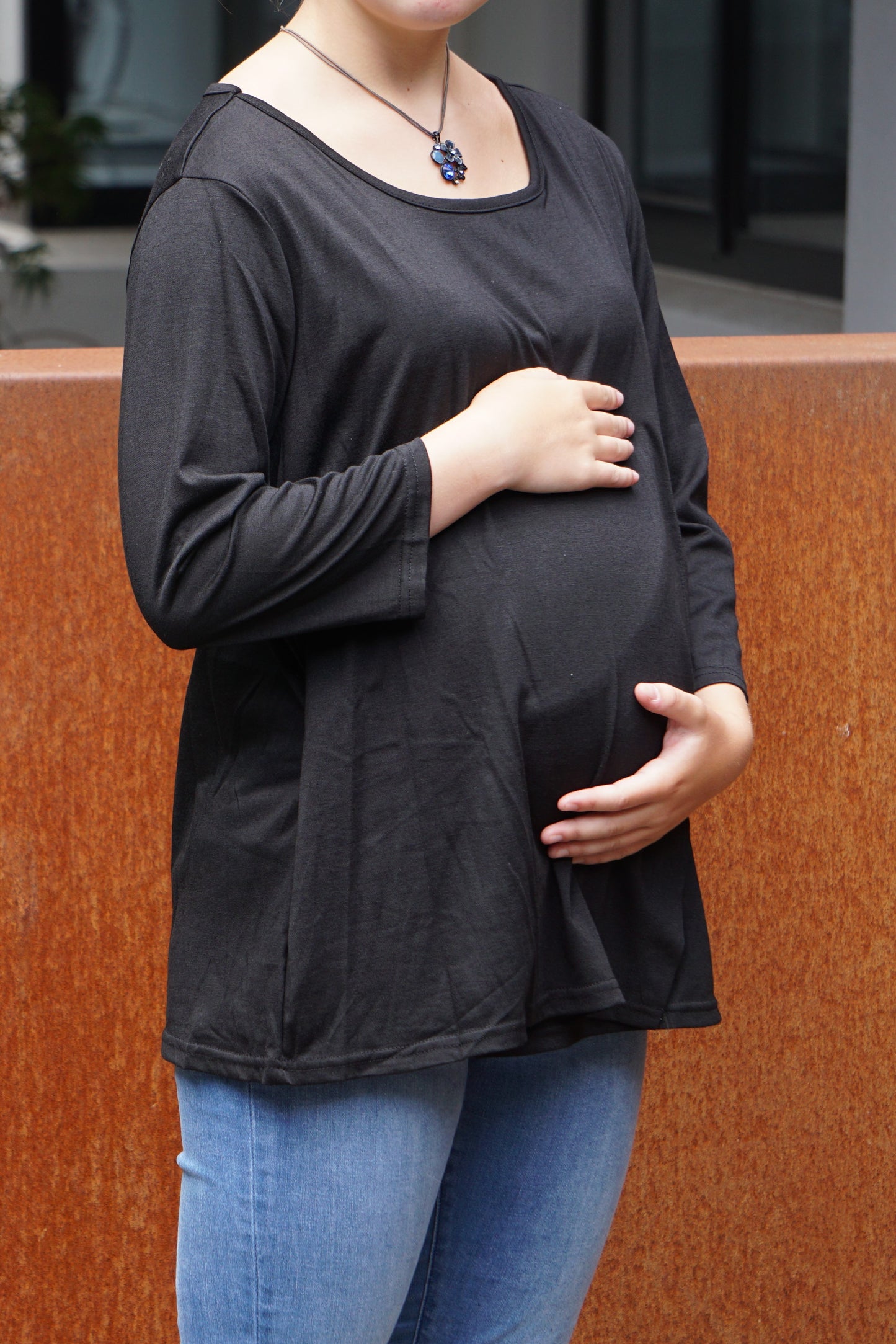 Paris 3/4 Sleeve Maternity & Breastfeeding Tee - Black