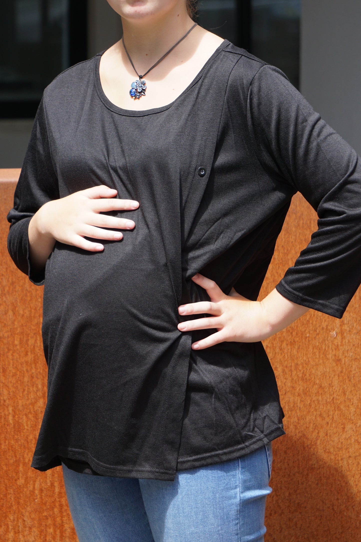 Paris 3/4 Sleeve Maternity & Breastfeeding Tee - Black