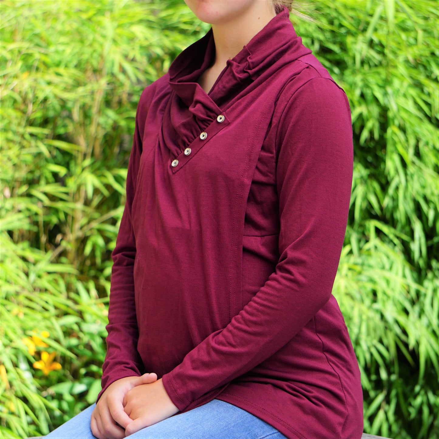 Tess Long Sleeved Maternity & Breastfeeding Tunic - Burgundy
