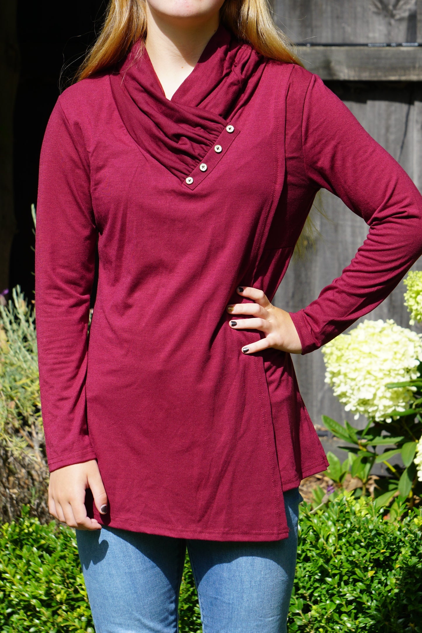 Tess Long Sleeved Maternity & Breastfeeding Tunic - Burgundy
