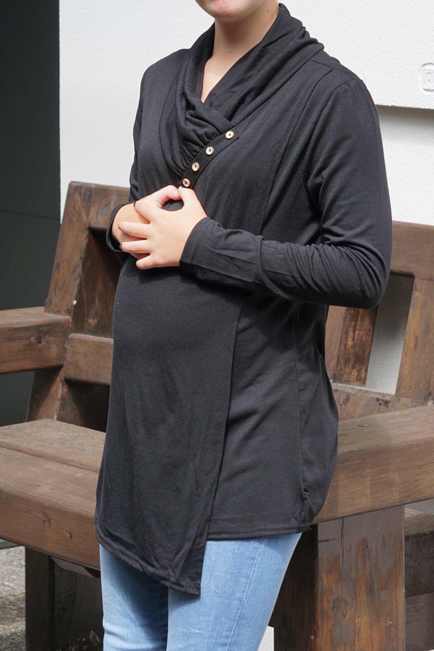 Tess Long Sleeved Maternity & Breastfeeding Tunic - Black