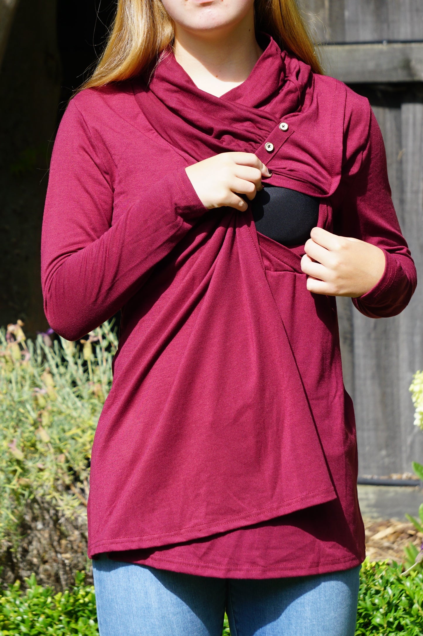 Tess Long Sleeved Maternity & Breastfeeding Tunic - Burgundy