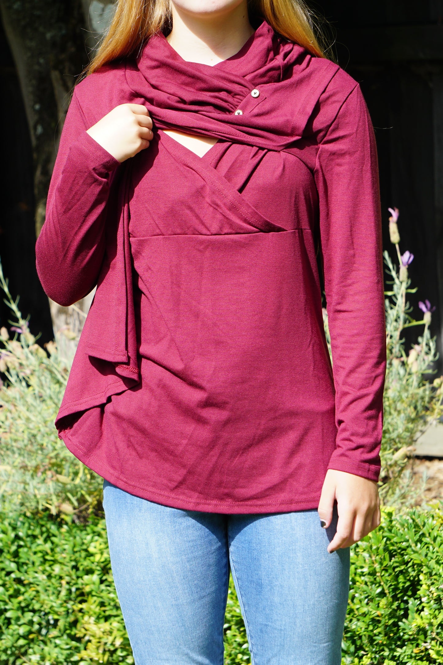 Tess Long Sleeved Maternity & Breastfeeding Tunic - Burgundy