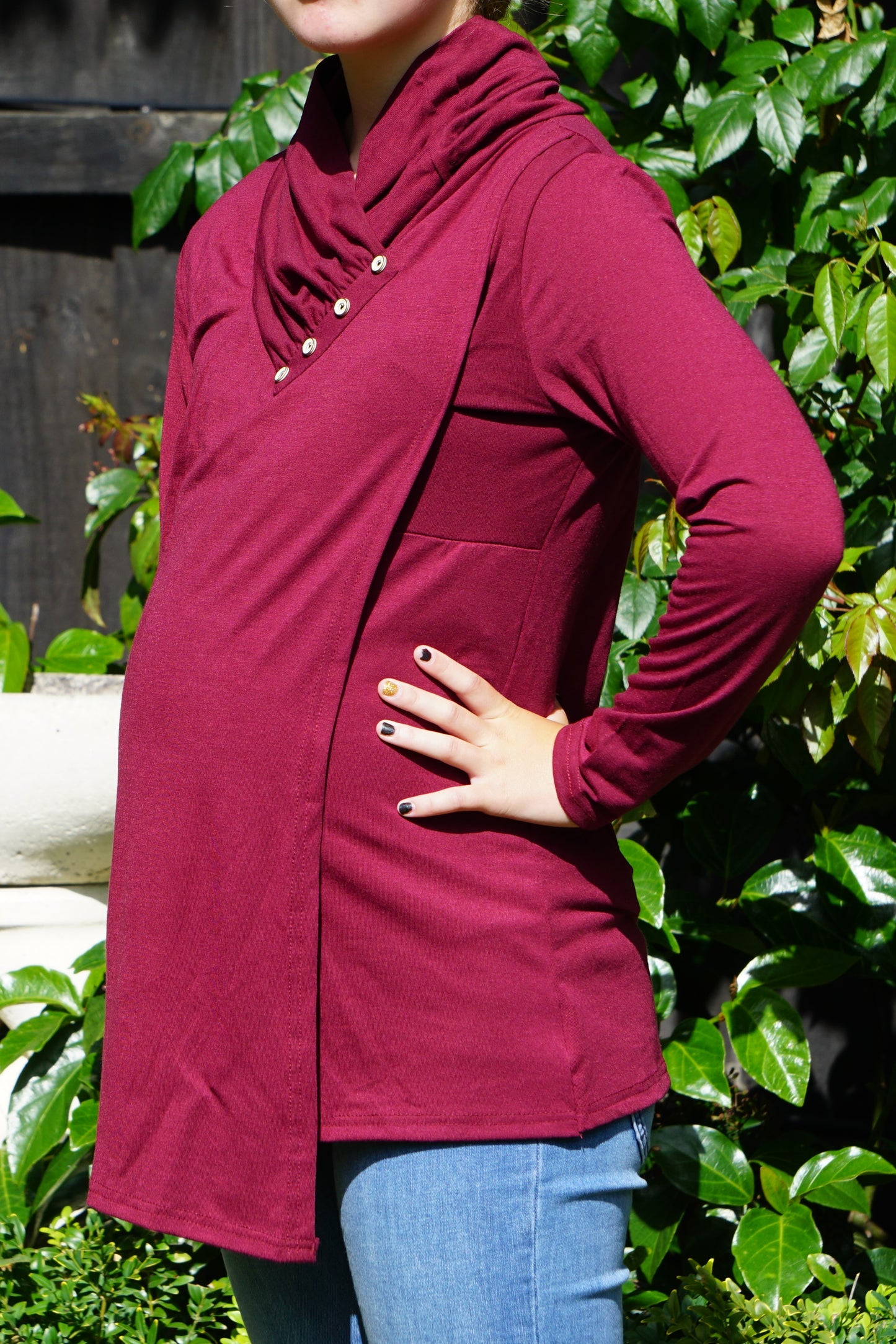 Tess Long Sleeved Maternity & Breastfeeding Tunic - Burgundy