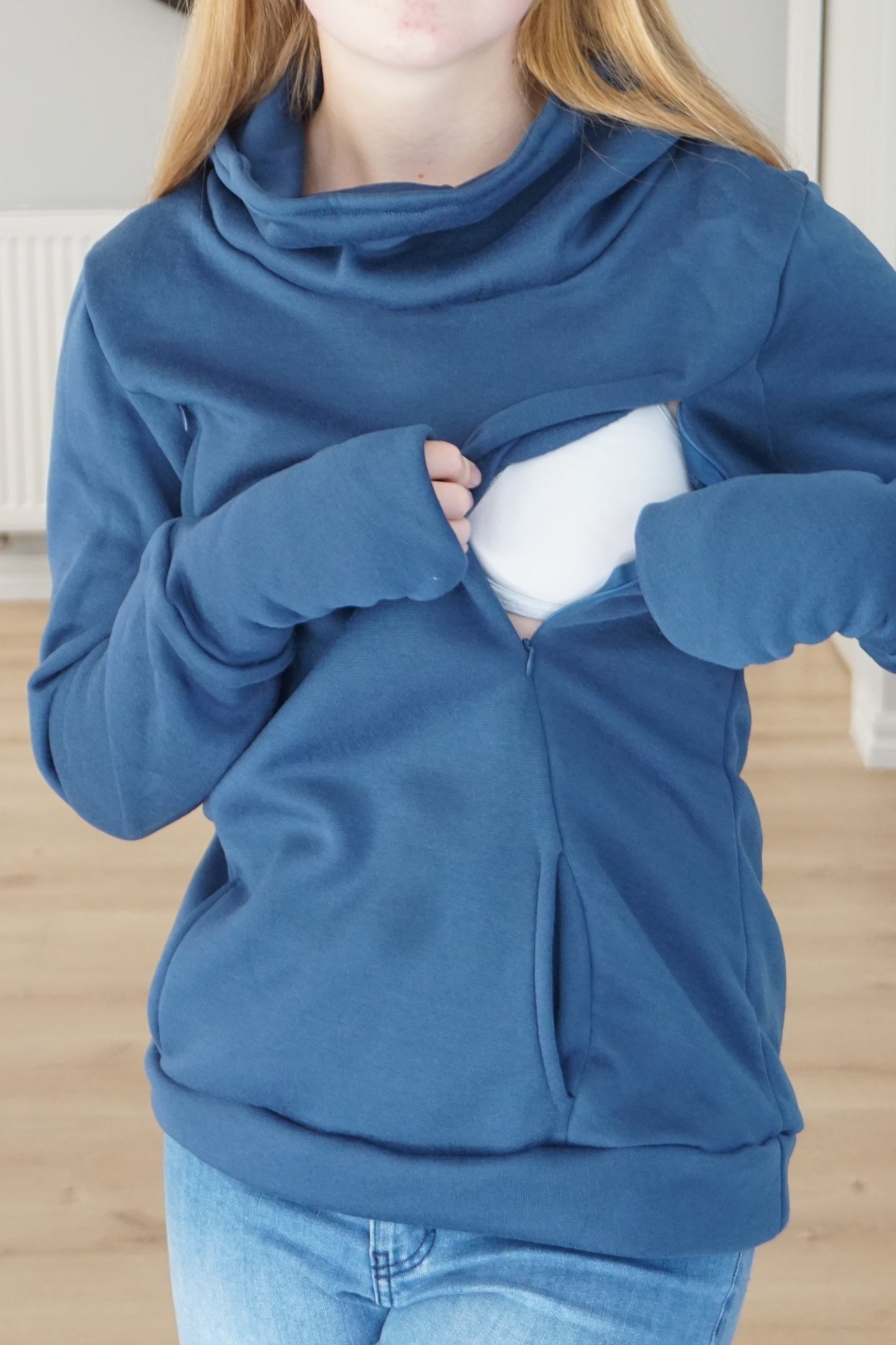 Zoey Maternity & Breastfeeding Fleece Hoodie - Denim Blue