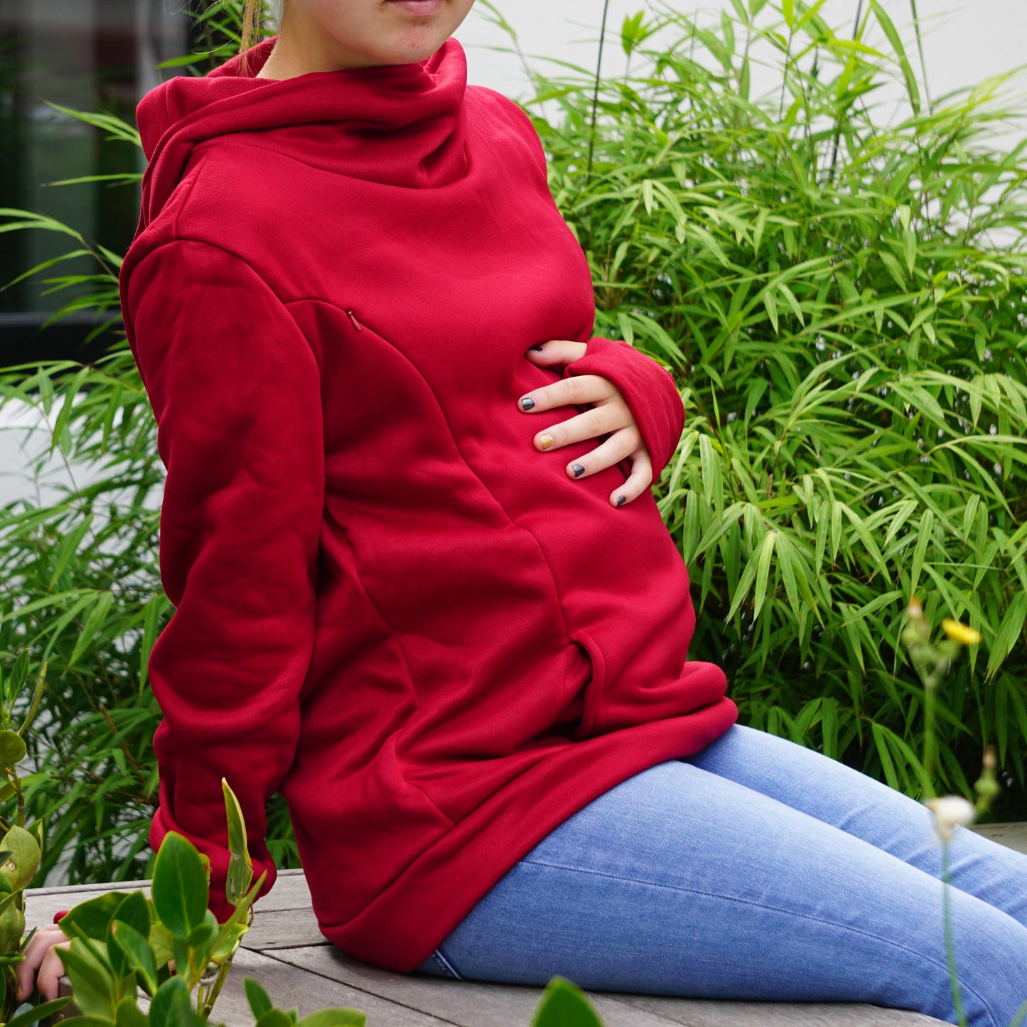 Zoey Maternity & Breastfeeding Fleece Hoodie - Red
