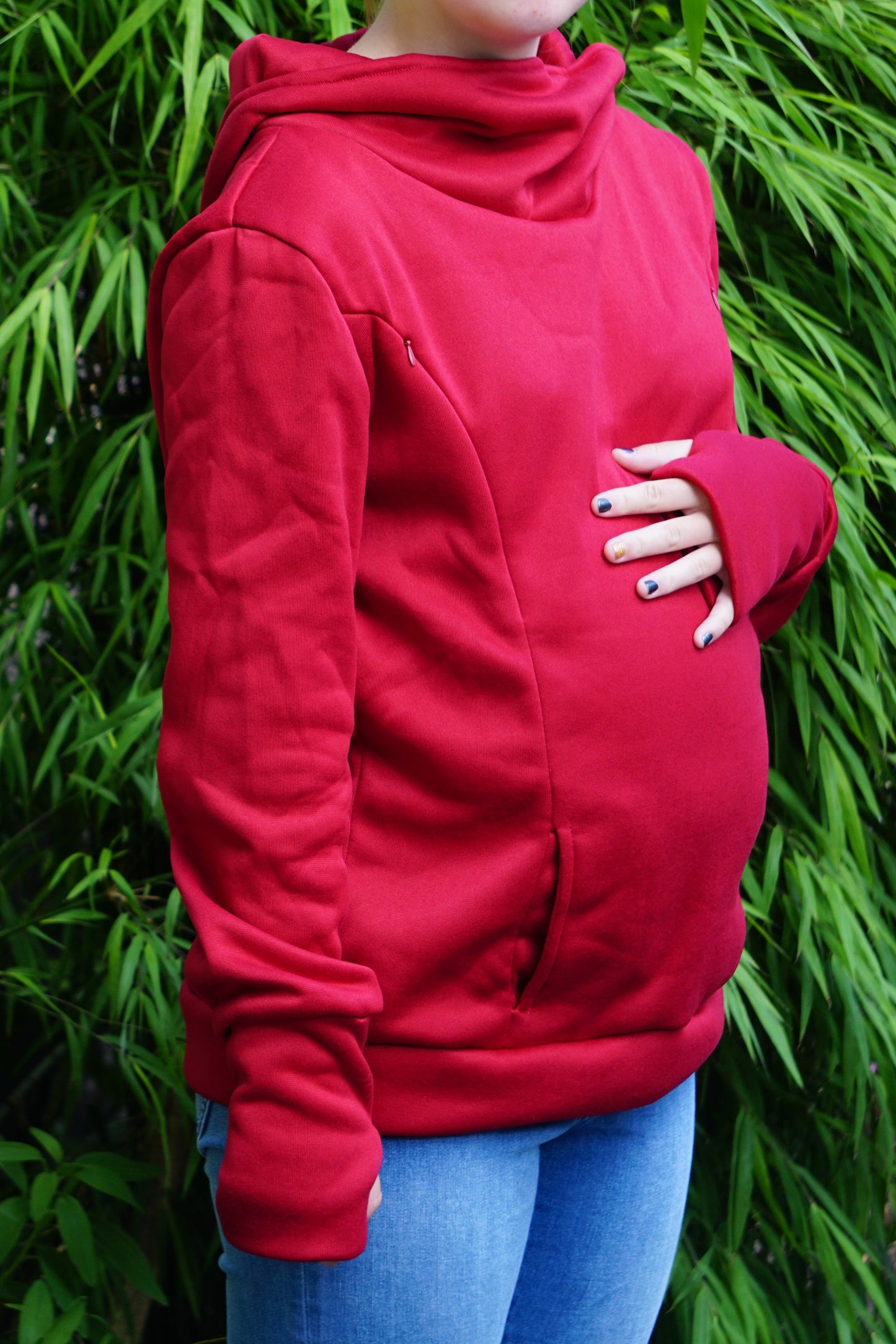 Zoey Maternity & Breastfeeding Fleece Hoodie - Red
